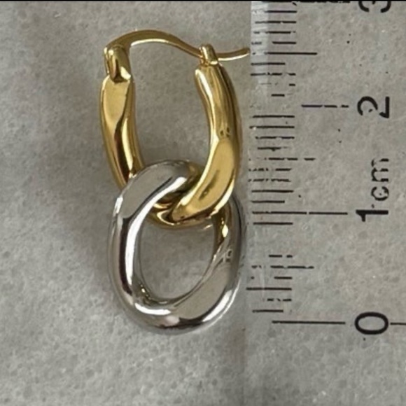 COPY - Sterling Silver Two Tone Gold Double Chain Link Hoop Chunky Earrings Bra… - Picture 2 of 3